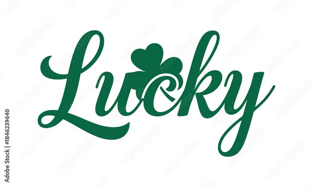 Naklejka premium Lucky Word With Shamrock and Clover Icon Graphic Design
