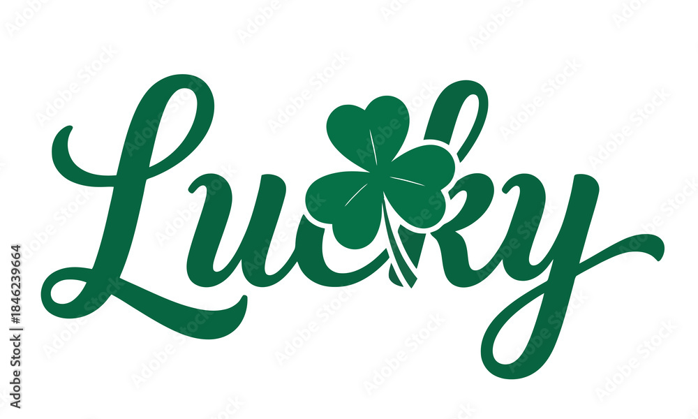 Naklejka premium Green Lucky Clover With Script Text Symbolizing Good Fortune And Irish St