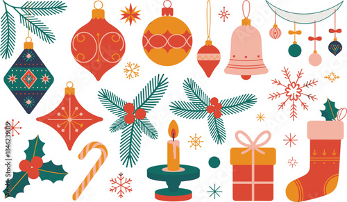 Festive Christmas Ornaments and Decorations Collection Keywords: christmas, holiday, festive