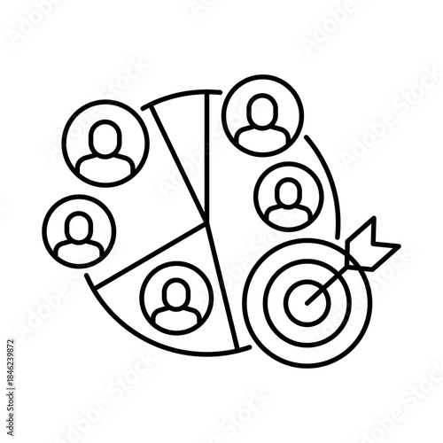 Customer Segmentation Icon: Vector Line Icon for Audience Targeting Concepts. Customer segmentation icon, audience grouping icon, market segmentation icon, personalization icon and customer analysis.