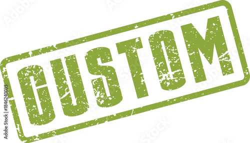 Grungy Custom word mark simulating a vintage rubber stamp impression in vibrant green