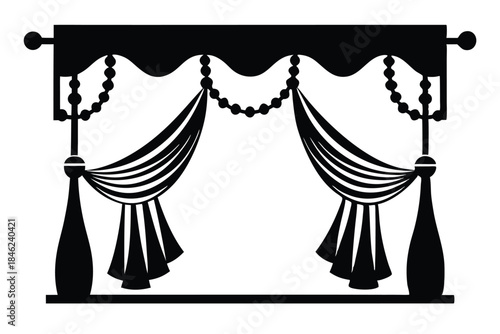 curtains hanging on cornice home decor elements line art silhouette vector illustration