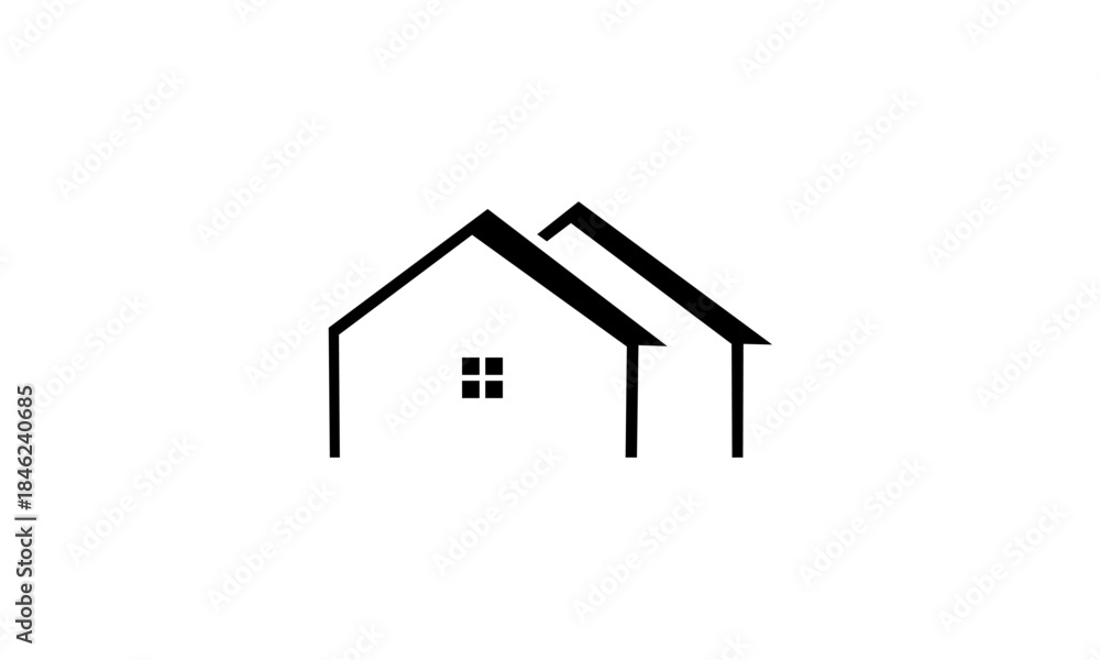 Fototapeta premium Minimalist Black Outline of Two Connected Houses.