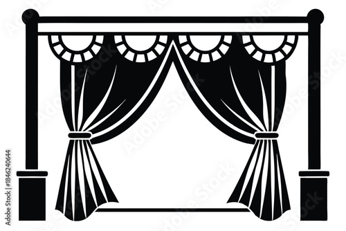 curtains hanging on cornice home decor elements line art silhouette vector illustration