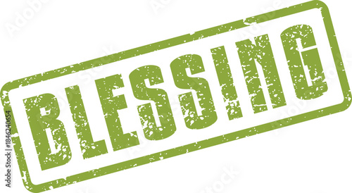 Blessing Word Green Rubber Stamp Seal Distressed Grunge Textured Message Mark