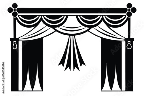 curtains hanging on cornice home decor elements line art silhouette vector illustration