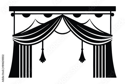 curtains hanging on cornice home decor elements line art silhouette vector illustration