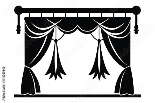 curtains hanging on cornice home decor elements line art silhouette vector illustration