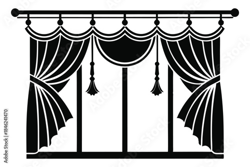 curtains hanging on cornice home decor elements line art silhouette vector illustration
