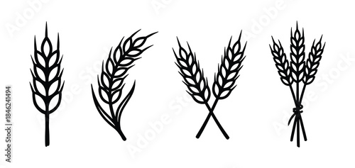 Black and White Wheat Sheaves Vector Illustration Set