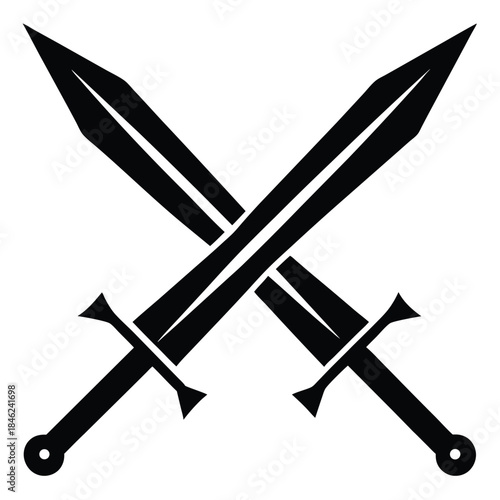 crossed swords line art silhouette vector illustration