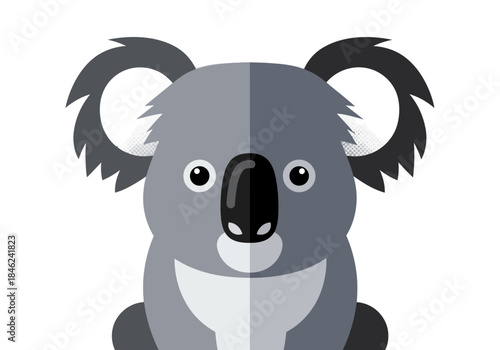 Adorable Koala Illustration with Geometric Shapes and Soft Colors.