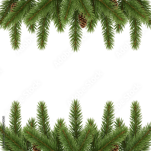 Festive christmas pine branch and cone border design on transparent background