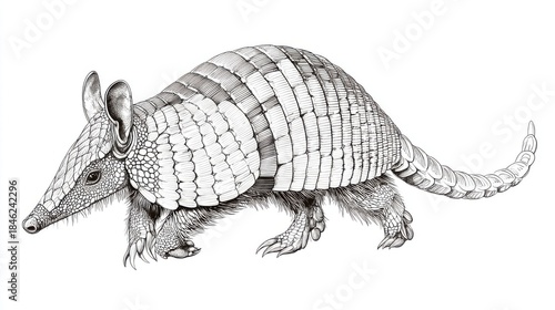 Detailed Illustration of an Armadillo Walking in a Natural Style