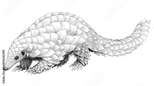 Intricate Line Art of a Detailed Pangolin Illustration