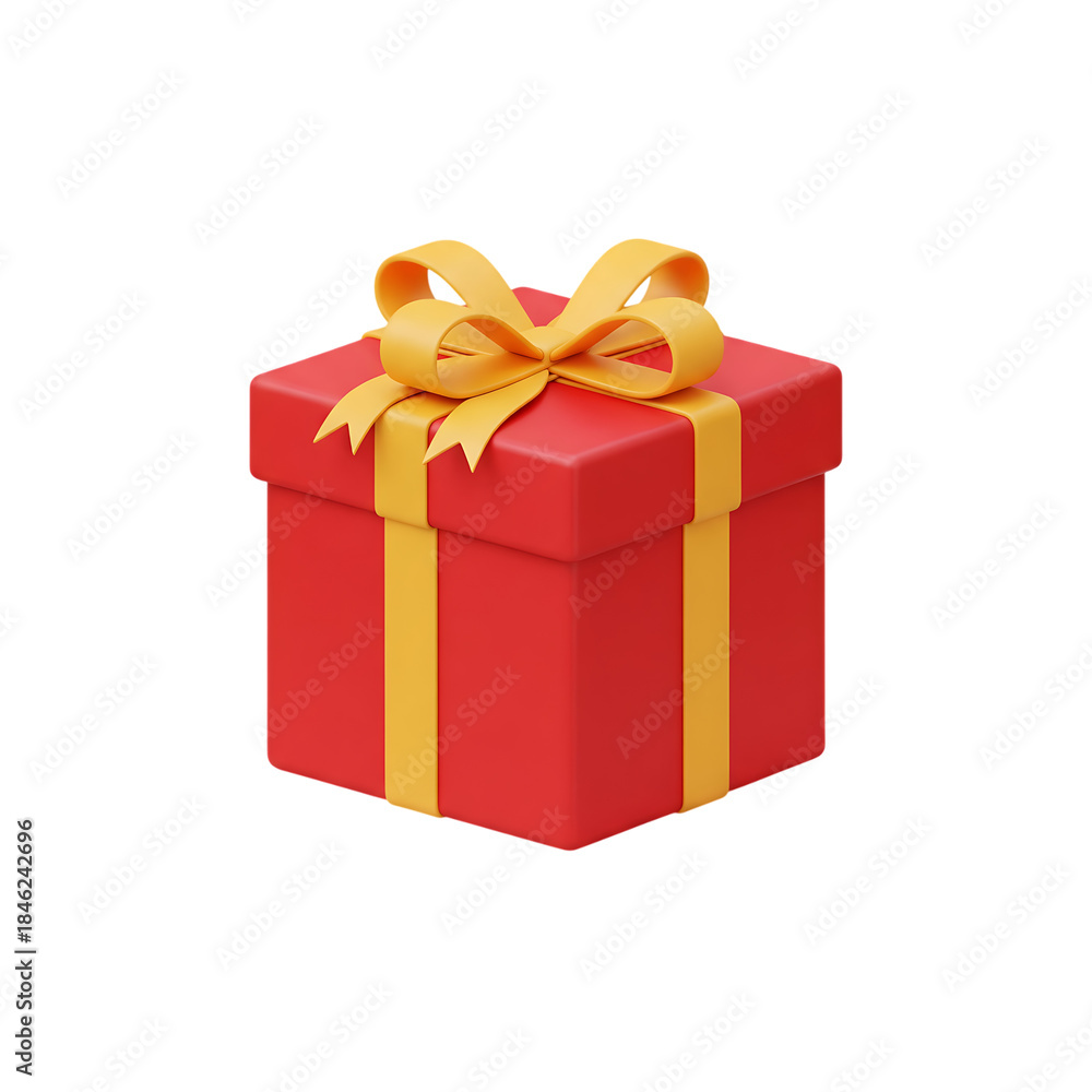 Obraz premium A simple 3d render of a red gift box wrapped with a yellow ribbon bow for celebration