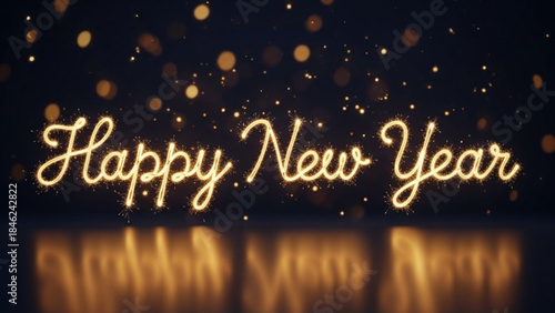Shining Greetings for a New Year: Sparkling text of 'Happy New Year' glows brilliantly, creating an atmosphere of anticipation and optimism, perfect for welcoming the upcoming year.