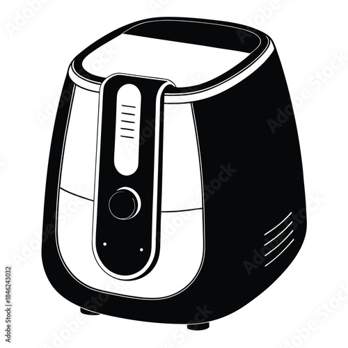 contemporary air fryer with digital controls line art silhouette vector illustration