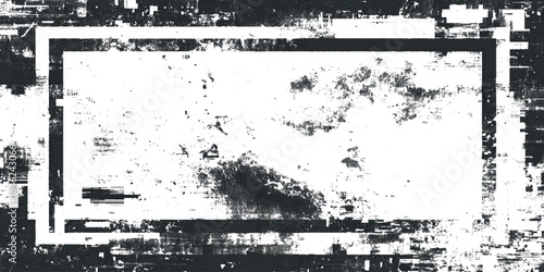 Abstract black and white grunge border frame overlay with distressed scratches surrounding a transparent center.