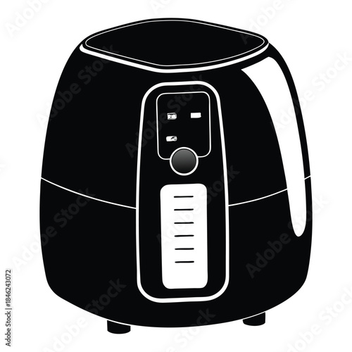 contemporary air fryer with digital controls line art silhouette vector illustration