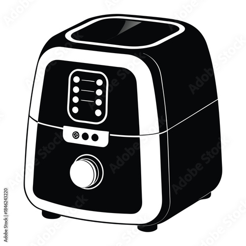 contemporary air fryer with digital controls line art silhouette vector illustration