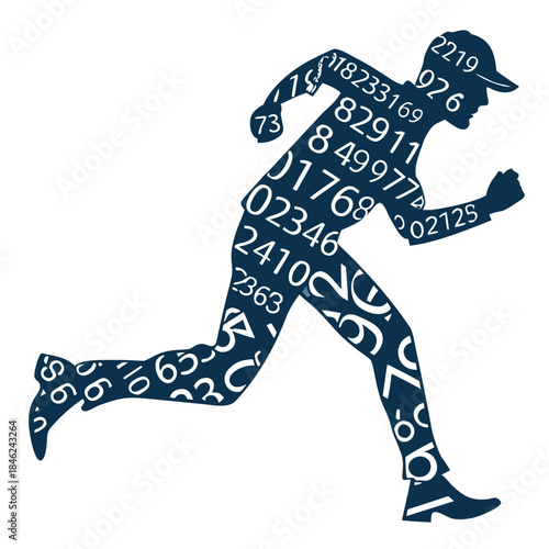 Futuristic thief silhouette made of numeric data running 1