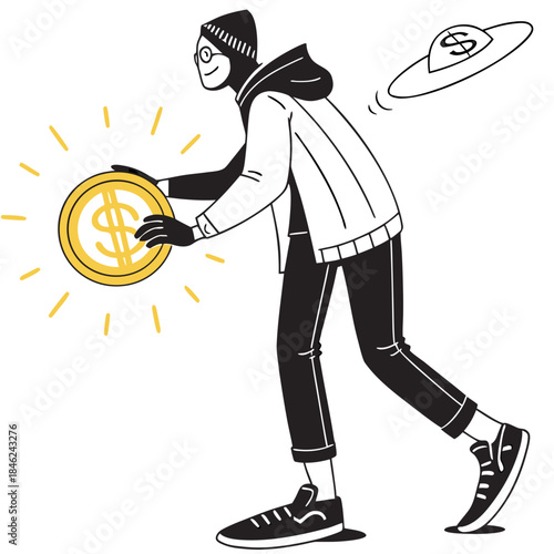 Person wearing black gloves and holding a glowing coin 1