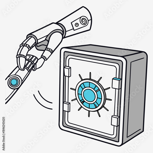 Robotic hand stealing data chip from vault safe