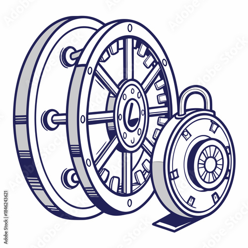 3d vault wheels and locks symbolizing financial security 1