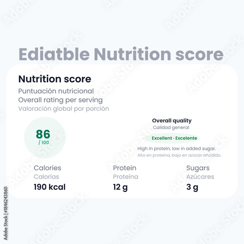 Bilingual Nutrition Score Card Interface with Calories and Protein Data for Mobile AppsBilingual Nutrition Score Card Interface with Calories and Protein Data for Mobile Apps