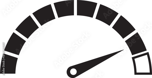 Speed Meter Icon. Speed indicator sign. Performance concept. Fast speed sign. Vector scale, level of performance. Speed dial indicator. Infographic of risk, gauge, score progress.
