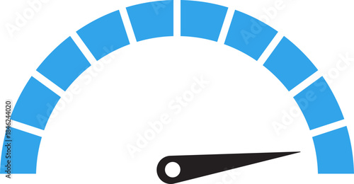 Speed Meter Icon. Speed indicator sign. Performance concept. Fast speed sign. Vector scale, level of performance. Speed dial indicator. Infographic of risk, gauge, score progress.