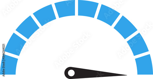 Speed Meter Icon. Speed indicator sign. Performance concept. Fast speed sign. Vector scale, level of performance. Speed dial indicator. Infographic of risk, gauge, score progress.