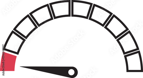 Speed Meter Icon. Speed indicator sign. Performance concept. Fast speed sign. Vector scale, level of performance. Speed dial indicator. Infographic of risk, gauge, score progress.