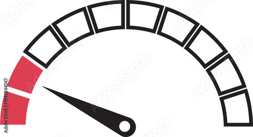 Speed Meter Icon. Speed indicator sign. Performance concept. Fast speed sign. Vector scale, level of performance. Speed dial indicator. Infographic of risk, gauge, score progress.