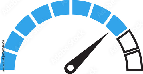 Speed Meter Icon. Speed indicator sign. Performance concept. Fast speed sign. Vector scale, level of performance. Speed dial indicator. Infographic of risk, gauge, score progress.