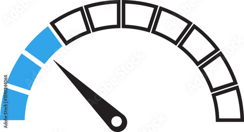 Speed Meter Icon. Speed indicator sign. Performance concept. Fast speed sign. Vector scale, level of performance. Speed dial indicator. Infographic of risk, gauge, score progress.
