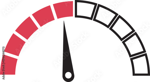 Speed Meter Icon. Speed indicator sign. Performance concept. Fast speed sign. Vector scale, level of performance. Speed dial indicator. Infographic of risk, gauge, score progress.