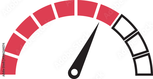 Speed Meter Icon. Speed indicator sign. Performance concept. Fast speed sign. Vector scale, level of performance. Speed dial indicator. Infographic of risk, gauge, score progress.