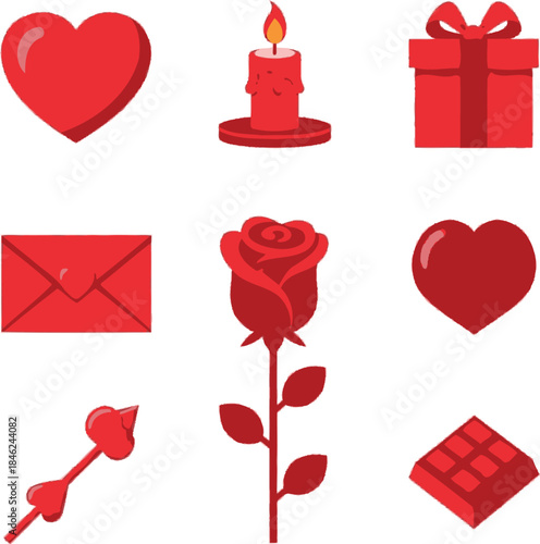Valentines Day Symbols and Icons Set.