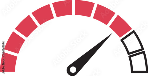 Speed Meter Icon. Speed indicator sign. Performance concept. Fast speed sign. Vector scale, level of performance. Speed dial indicator. Infographic of risk, gauge, score progress.