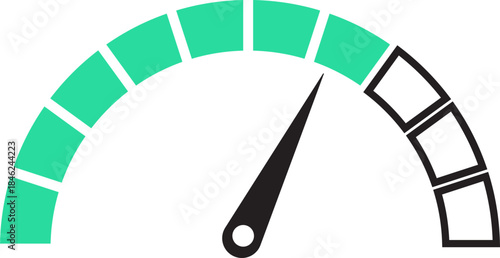 Speed Meter Icon. Speed indicator sign. Performance concept. Fast speed sign. Vector scale, level of performance. Speed dial indicator. Infographic of risk, gauge, score progress.