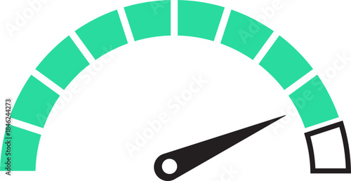Speed Meter Icon. Speed indicator sign. Performance concept. Fast speed sign. Vector scale, level of performance. Speed dial indicator. Infographic of risk, gauge, score progress.