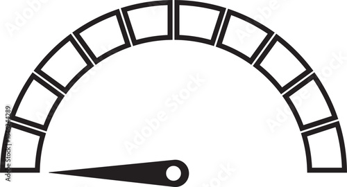 Speed Meter Icon. Speed indicator sign. Performance concept. Fast speed sign. Vector scale, level of performance. Speed dial indicator. Infographic of risk, gauge, score progress.