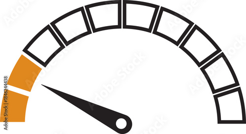 Speed Meter Icon. Speed indicator sign. Performance concept. Fast speed sign. Vector scale, level of performance. Speed dial indicator. Infographic of risk, gauge, score progress.
