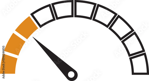 Speed Meter Icon. Speed indicator sign. Performance concept. Fast speed sign. Vector scale, level of performance. Speed dial indicator. Infographic of risk, gauge, score progress.
