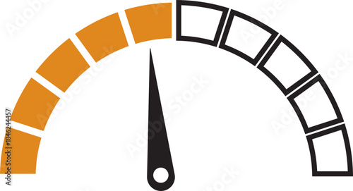 Speed Meter Icon. Speed indicator sign. Performance concept. Fast speed sign. Vector scale, level of performance. Speed dial indicator. Infographic of risk, gauge, score progress.