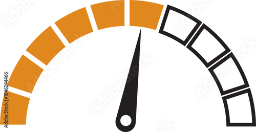 Speed Meter Icon. Speed indicator sign. Performance concept. Fast speed sign. Vector scale, level of performance. Speed dial indicator. Infographic of risk, gauge, score progress.