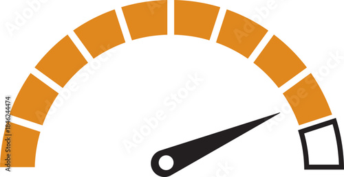 Speed Meter Icon. Speed indicator sign. Performance concept. Fast speed sign. Vector scale, level of performance. Speed dial indicator. Infographic of risk, gauge, score progress.