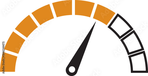 Speed Meter Icon. Speed indicator sign. Performance concept. Fast speed sign. Vector scale, level of performance. Speed dial indicator. Infographic of risk, gauge, score progress.